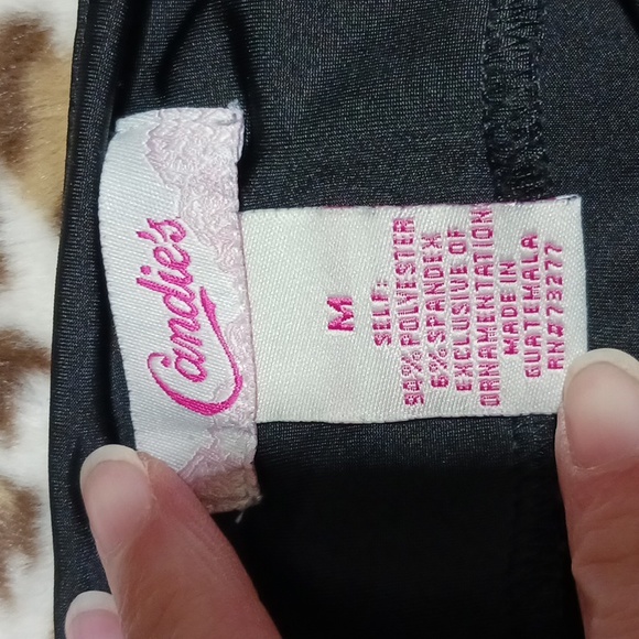 Candies Silky Black Open Back Ruffled Short Sleeve Blouse Sz M - Picture 15 of 16